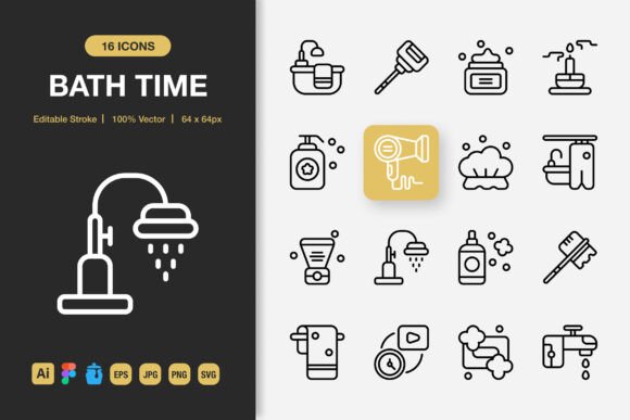 Bath Time Outline Icons: Graphics and Icons for Modern Design
