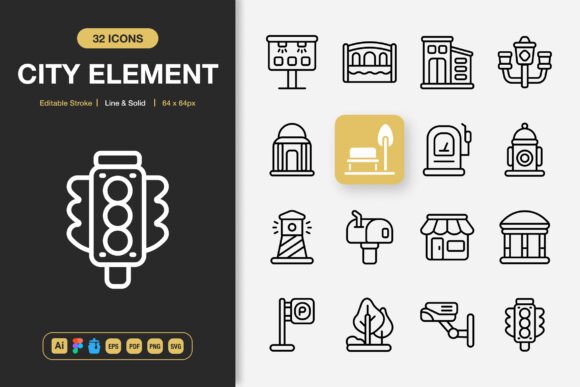 City Element Icons Graphics