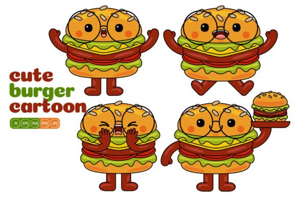 Cute Burger Mascot Vector Pack 03