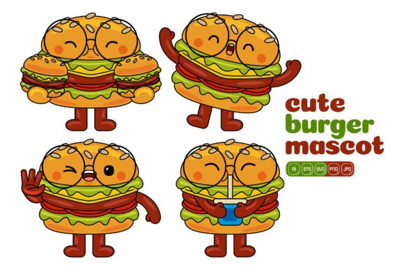 Cute Burger Mascot Vector Pack 04