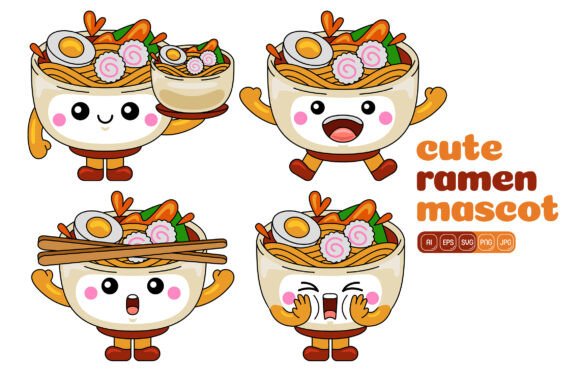 Cute Ramen Mascot Vector Pack 04: Graphics and Illustrations for Branding