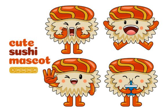 Cute Sushi Mascot Vector Pack 03: Graphics and Illustrations for Creative Projects