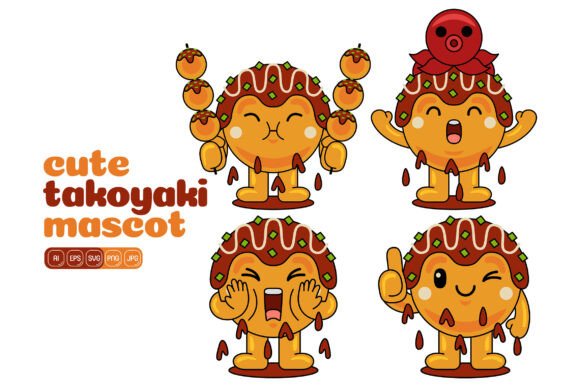 Cute Takoyaki Mascot Vector Pack 02: Graphics for Creative Projects
