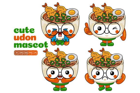 Cute Udon Mascot Vector Pack 02: Graphics and Illustrations for Creative Projects