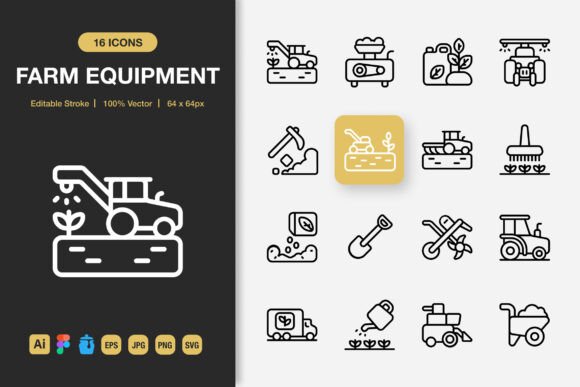 Farm Equipment Outline Icons