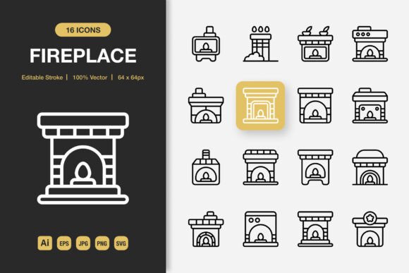 Fireplace Outline Icons: Graphics and Icons for Creative Design