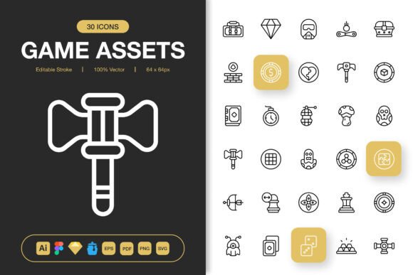 Game Assets Outline Icons: Graphics and Icons for Creative Design