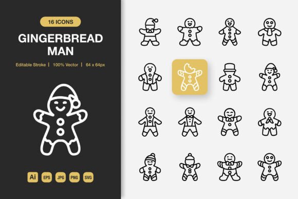 Gingerbread Man Outline Icons