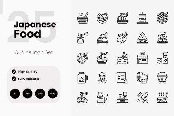Japanese Food Outline Icons