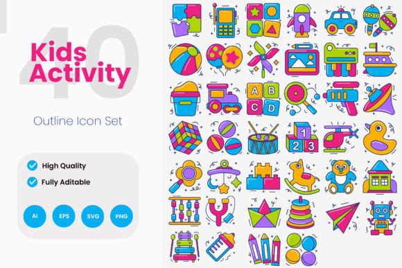 Kids Activity Color Icon Pack: Graphics and Icons for Creative Publishing
