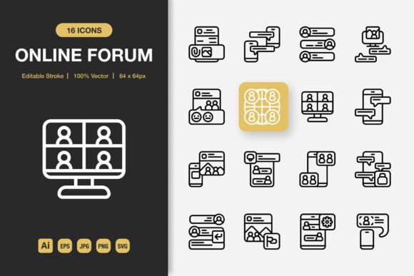 Online Forum Outline Icons Graphics