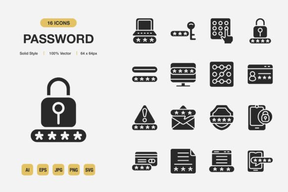 Password Solid Icons: Graphics and Icons for Modern Design