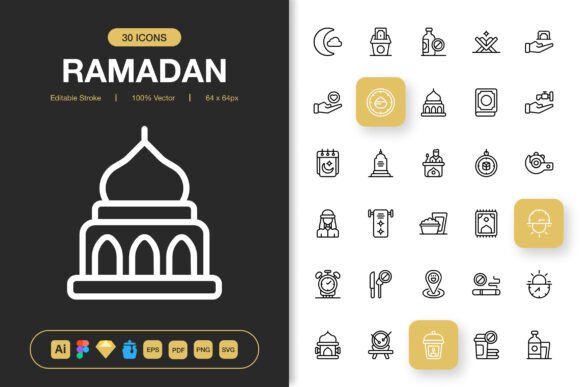 Ramadan Outline Icons Graphics