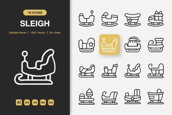 Sleigh Outline Icons for Graphics and Icons