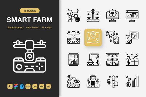 Smart Farm Outline Icons Graphics