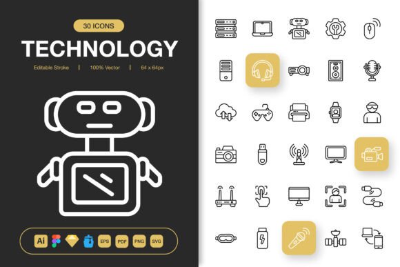 Technology Outline Icons for Graphic Design