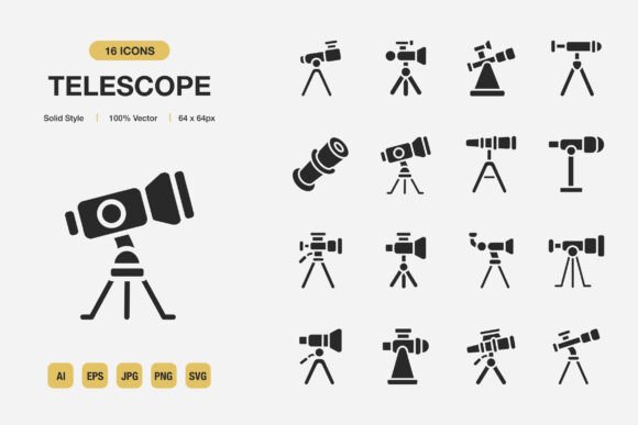 Telescope Solid Icons: Graphics and Icons for Modern Design