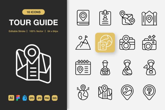 Tour Guide Outline Icons: Graphics and Icons for Local Business