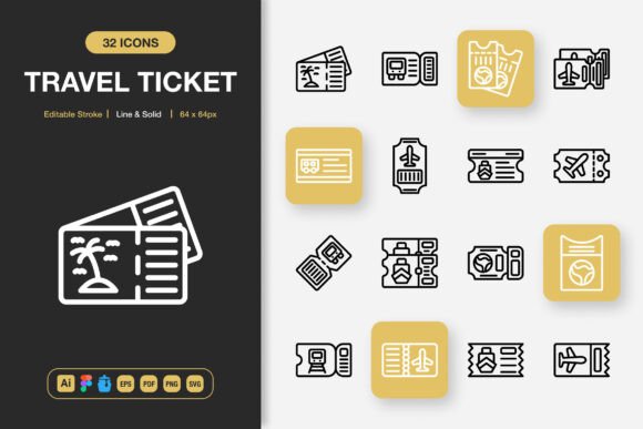 Travel Ticket Icons for Graphics and Icons