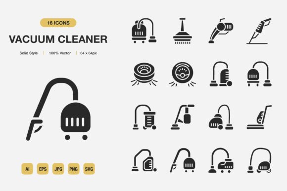 Vacuum Cleaner Solid Icons for Graphics and Branding