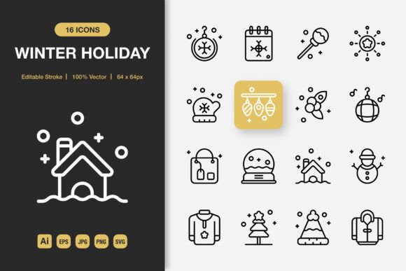 Winter Holiday Outline Icons Graphics