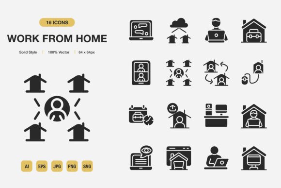 Work from Home Solid Icons Graphics