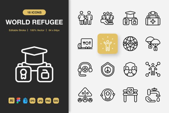 World Refugee Outline Icons: Graphics and Icons for Real Publishing