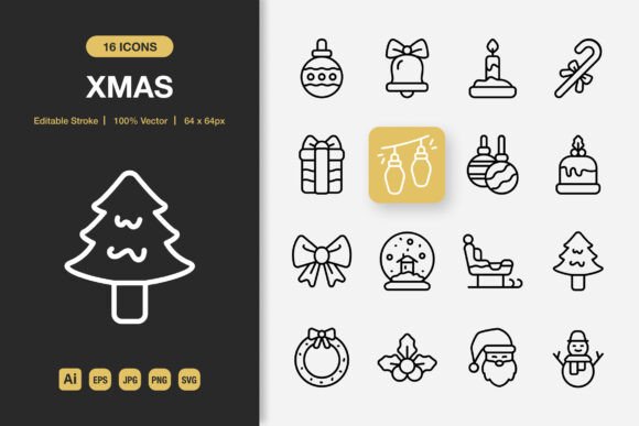 XMAS Outline Icons for Graphics & Crafts
